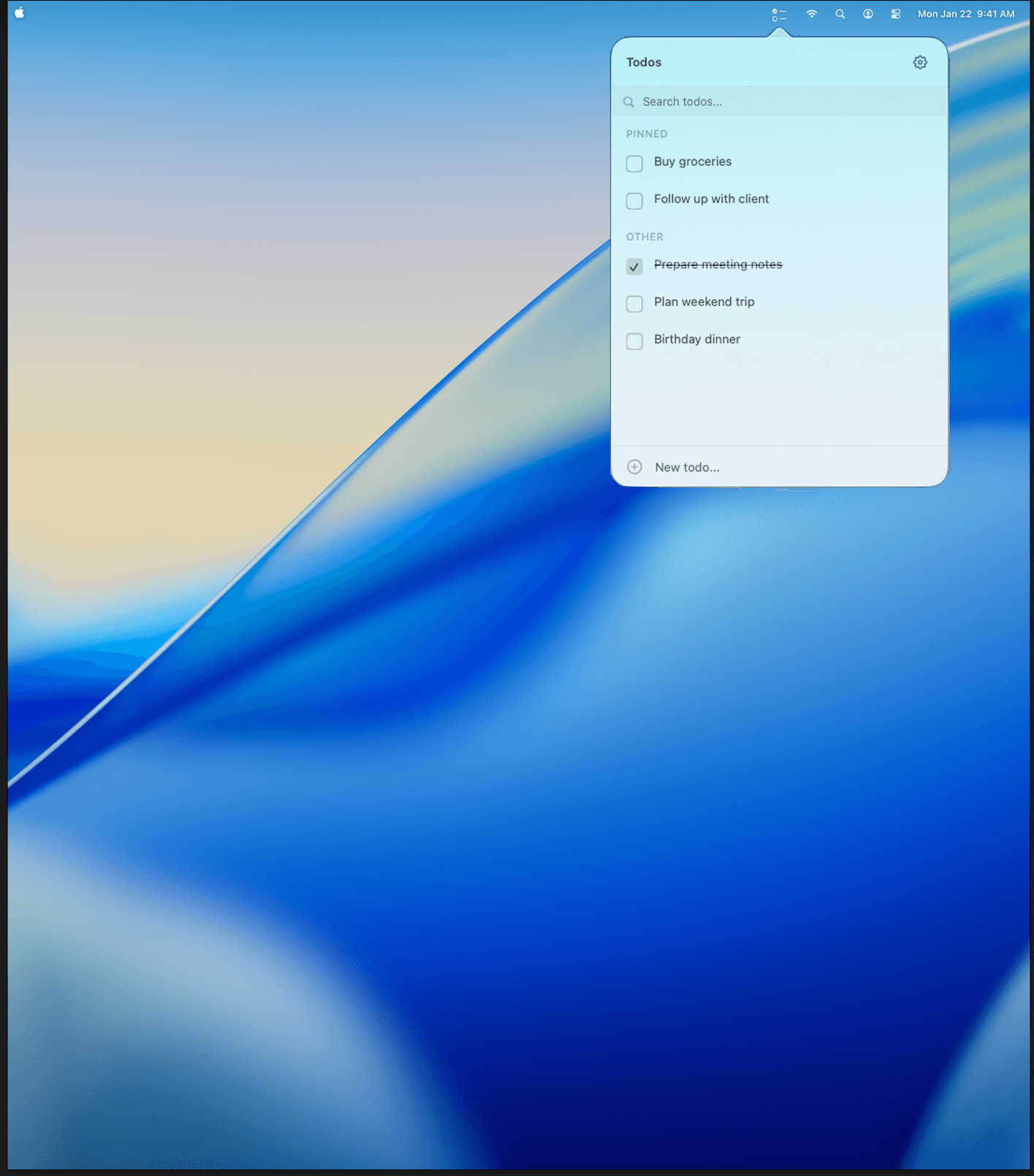 Mini Notes search and organization interface